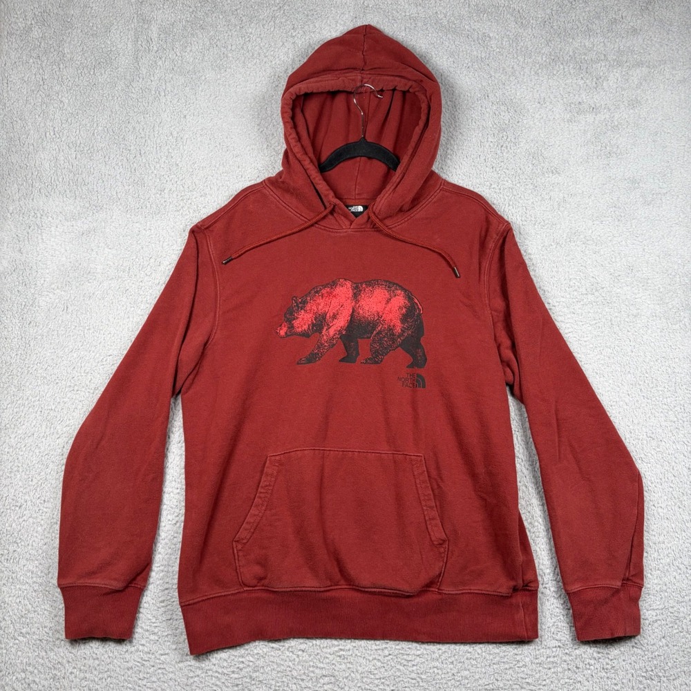 The North Face Men's L TNF Bear Hoodie Red Pullover Sweatshirt Large Logo‎